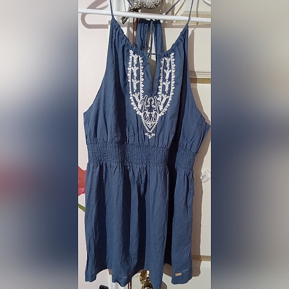 Roots Tops - ROOTS🦋Boho Cotton White Embroidered Steel Blue Tank Top sz: XL